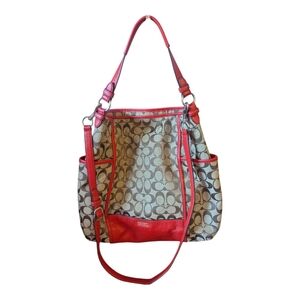 Coach Park Convertible Red and Tan Signature Tote Bag
